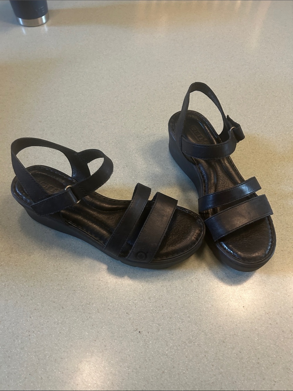 Born Black Leather Strappy Slingbacki Sandals - Picture 2 of 6